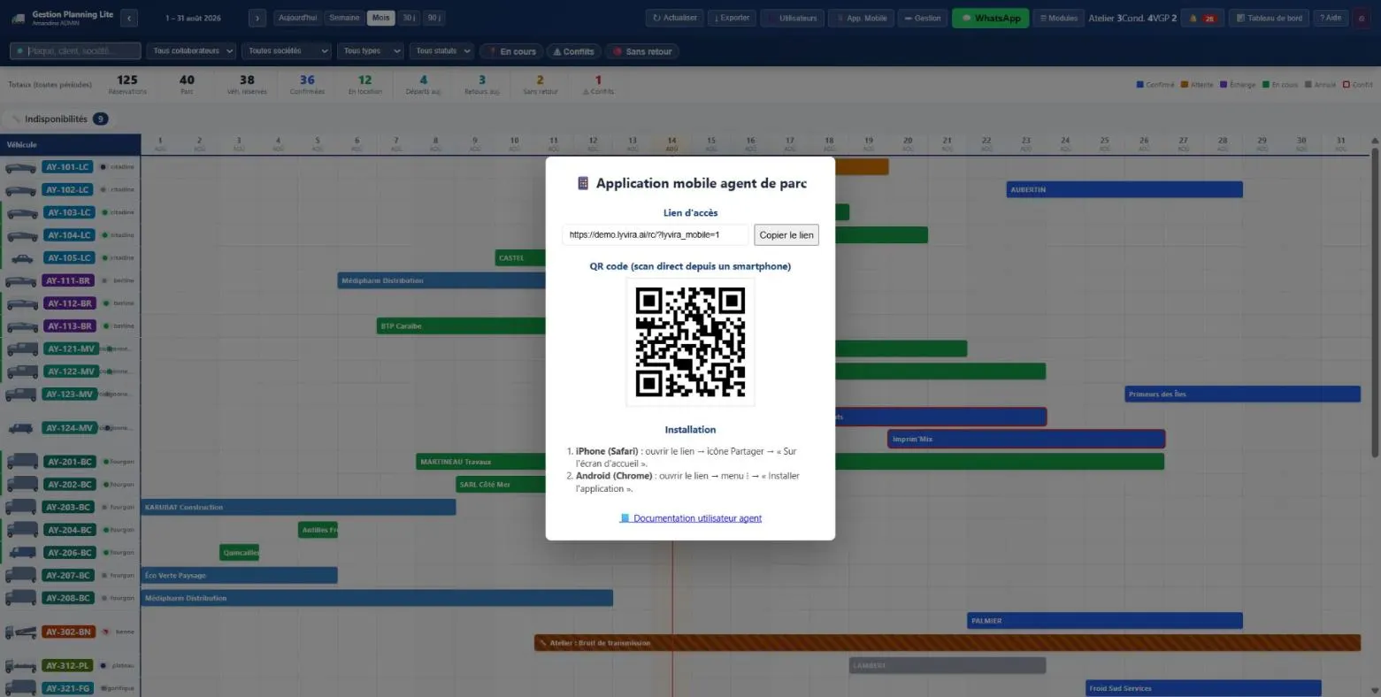 Accès mobile à Gestion Planning Lite
